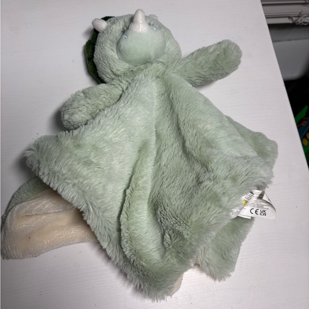 Kellytoy Green Dinosaur Lovey Rattle Security Blanket Plush Baby Toy Triceratops
